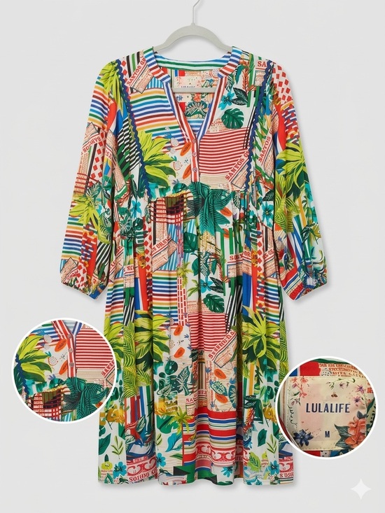 LulaLife Dresses & Skirts - LulaLife Multicolor Tropical Patchwork Dress